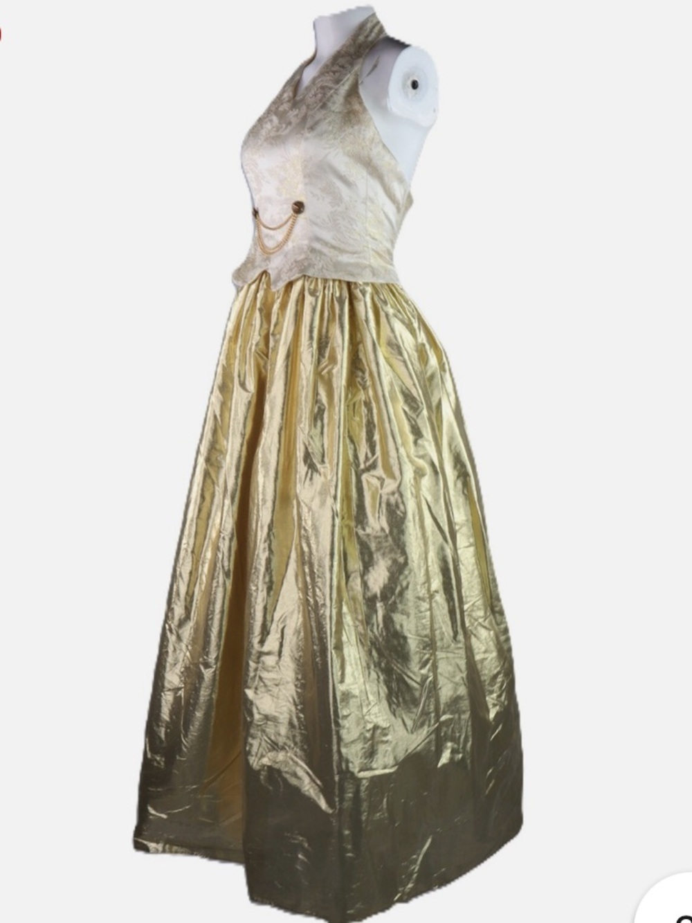 Vintage Jessica McClintock Gunne Sax Gold Lamé Halter Party Dress - Picture 1 of 8